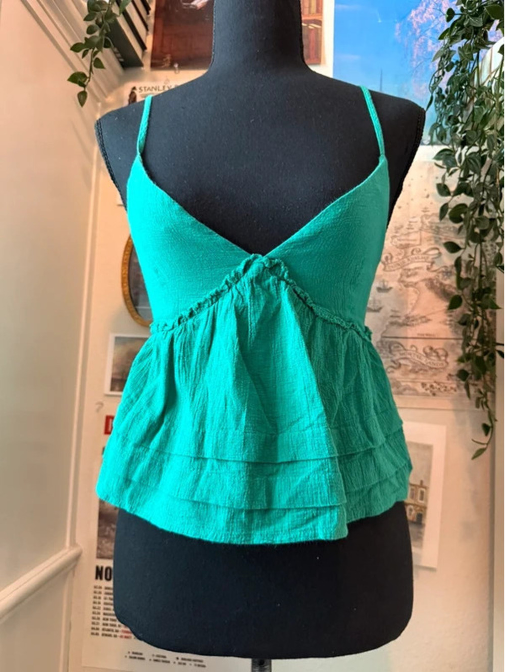 Altar'd State Green Cotton Tiered Babydoll Cami Tank Top